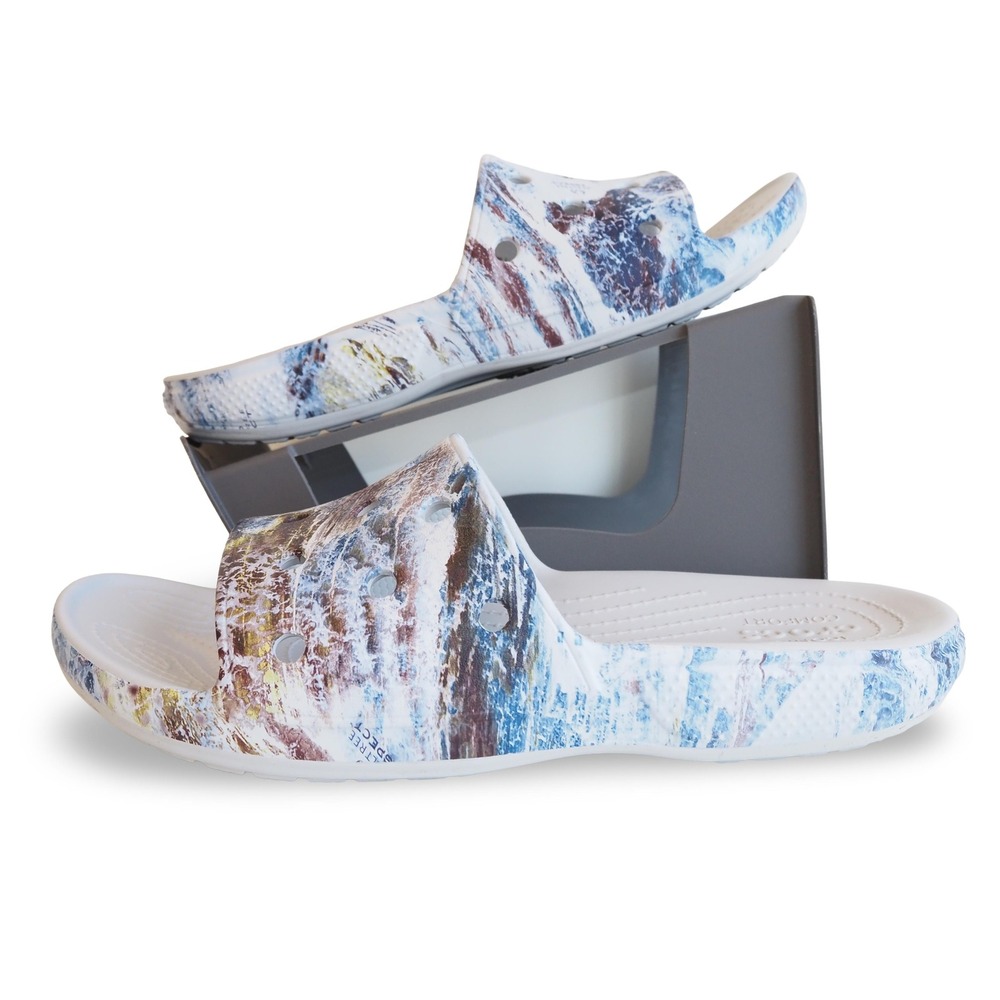 Crocs Realtree Aspect Slide Sandals Camouflage Mens 9 Womens 11 White Blue Brown